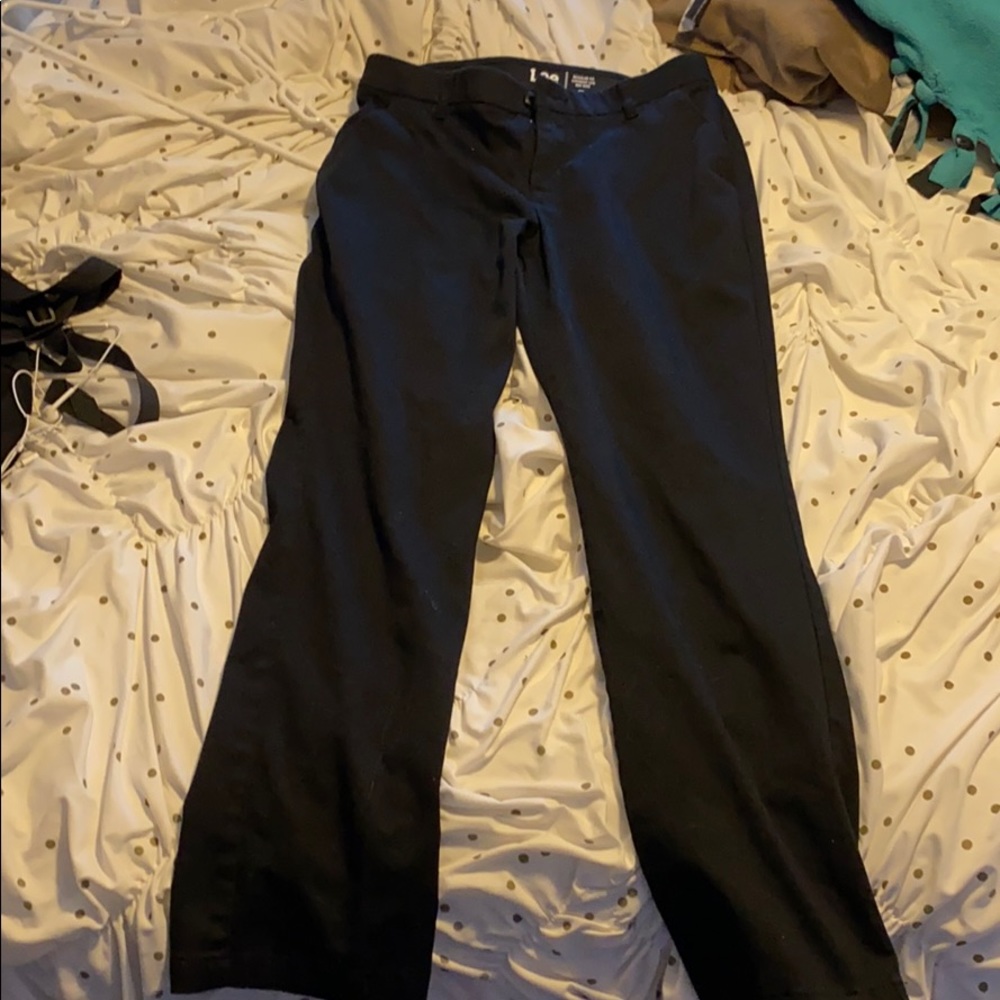 Straight leg mid rise black dress/restaurant pants